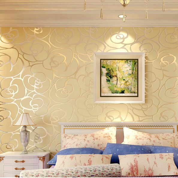 Background wall Modern velvet wallpaper gold roses for living room