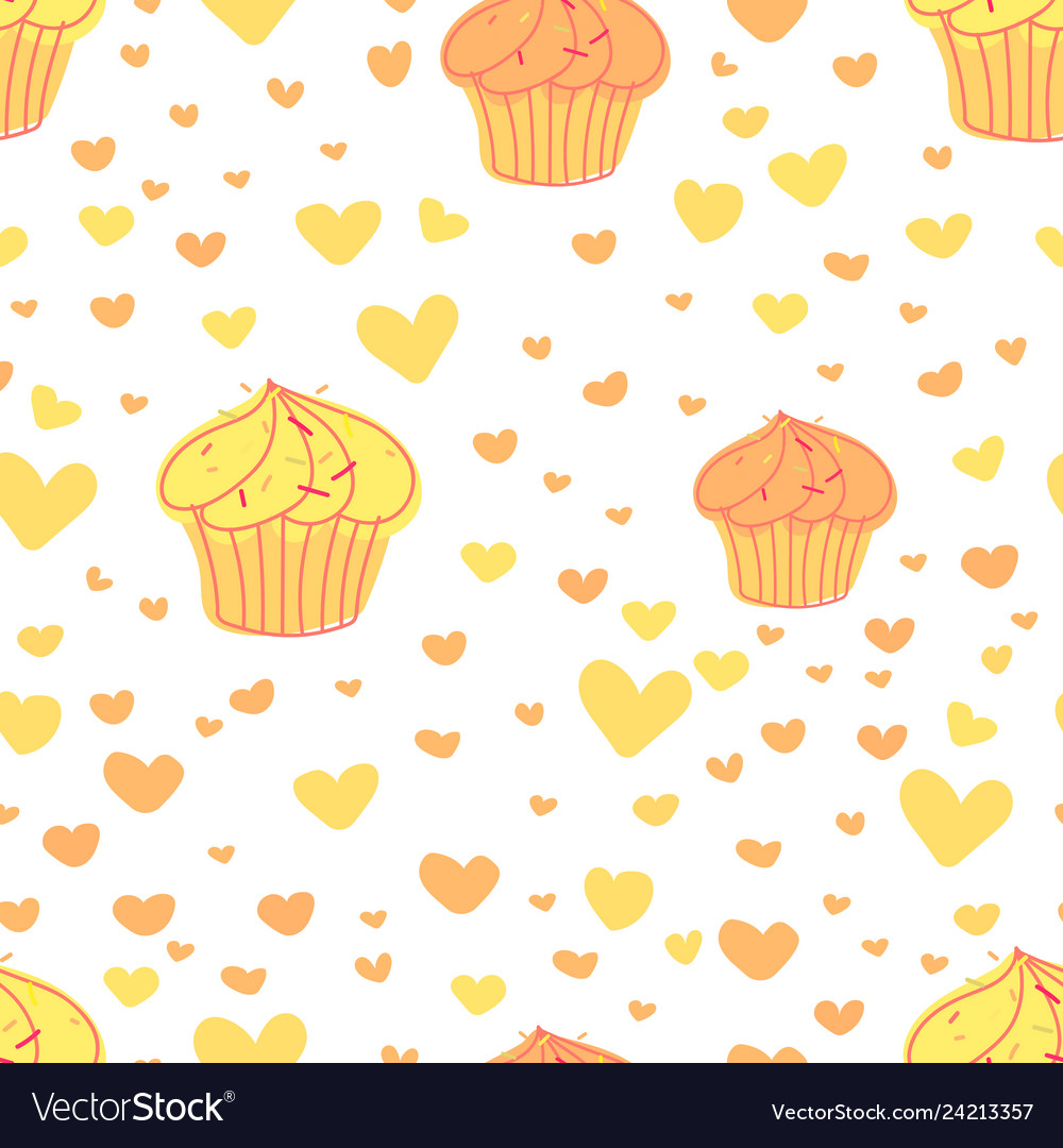 Cupcakes Pattern Background Cute Bakery Vector Image
