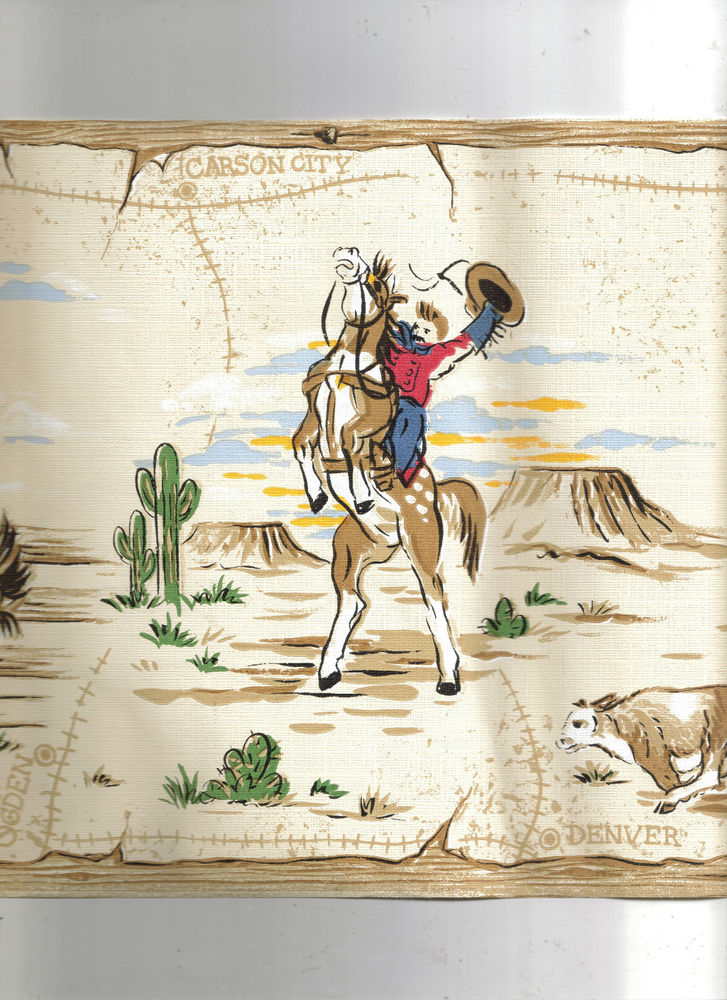 Western Cowboys Riding Rodeo Style Wallpaper Border Kz4269b
