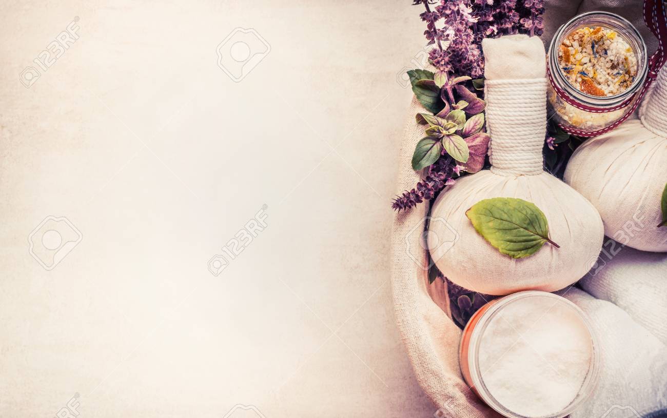 Spa Or Wellness Background With Herbal Equipment For Massage