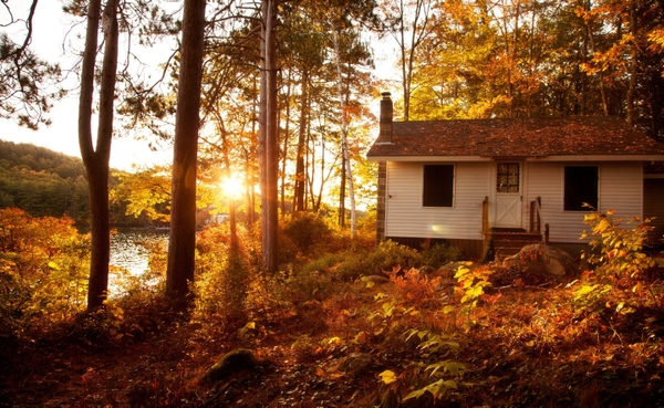 Autumn White Forests Cottage Wallpaper Desktop