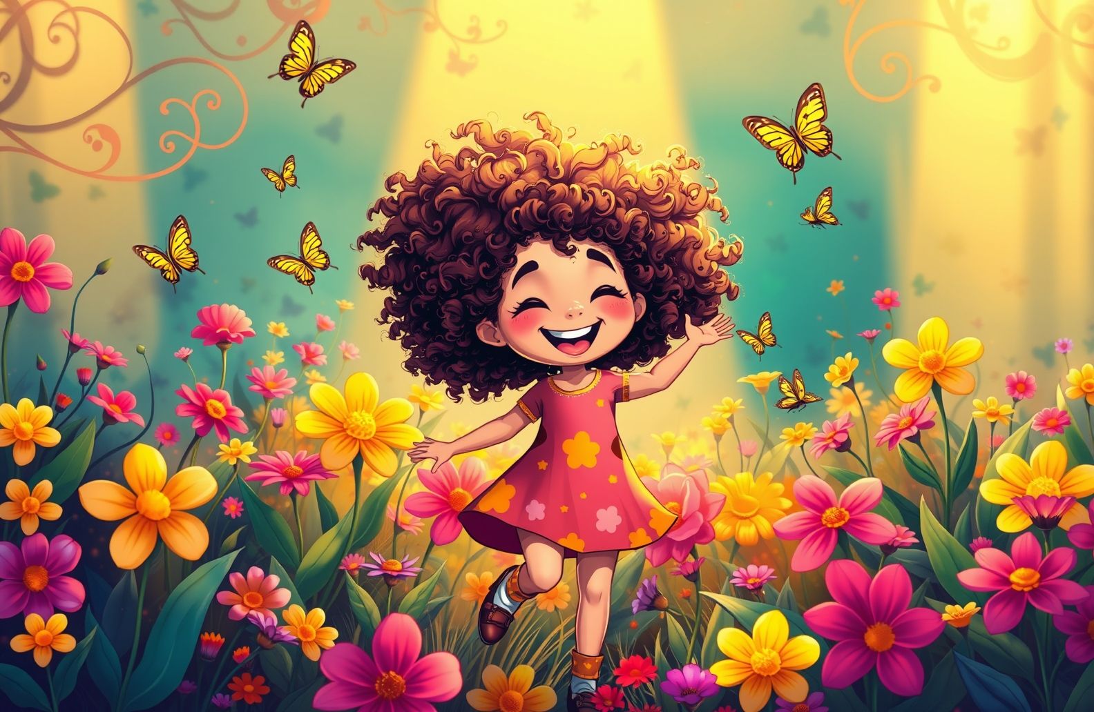 Curly Girl Cartoon Wallpaper