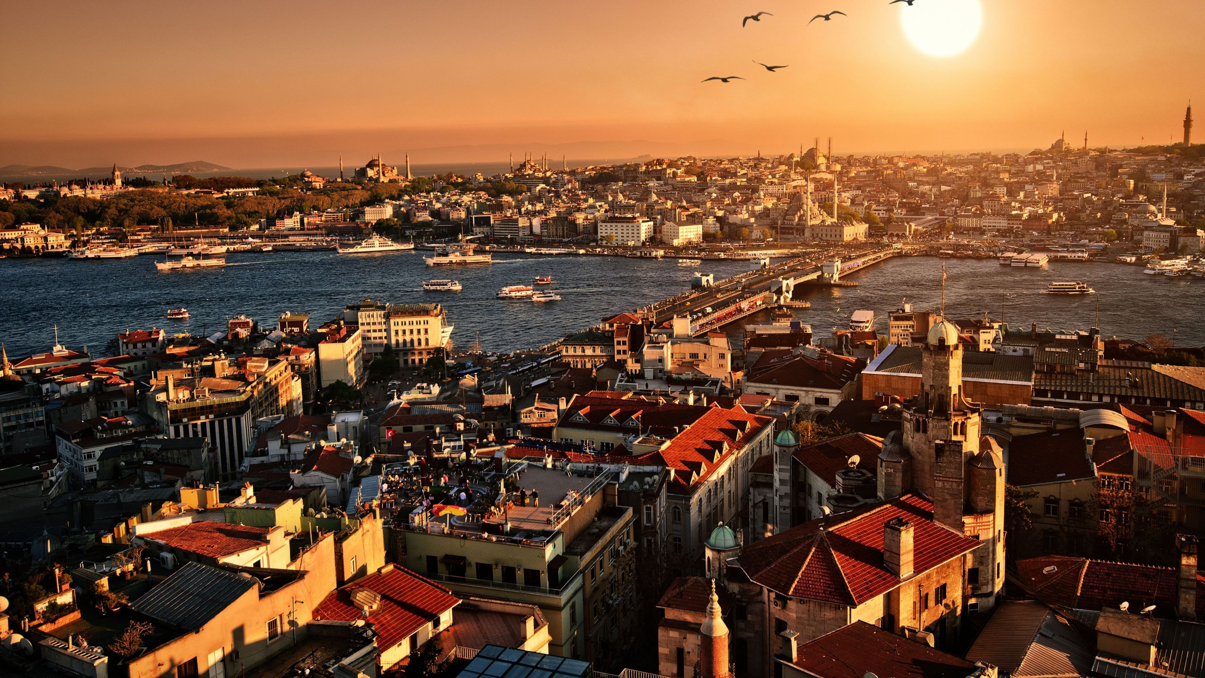 Wallpaper Istanbul Sunset Top Building