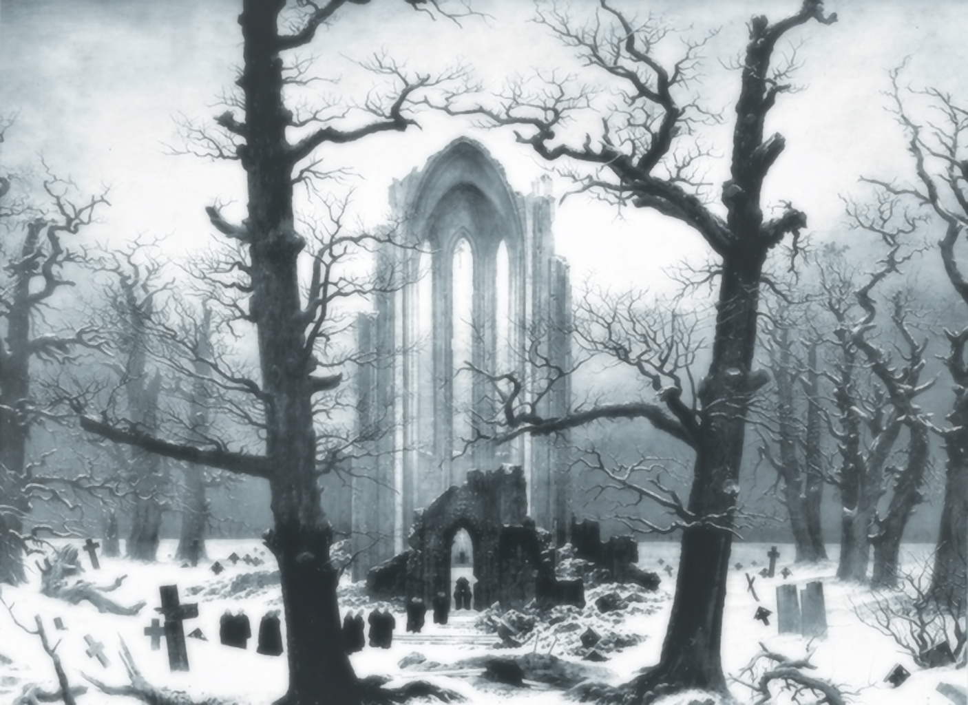Monastery Graveyard Under Snow By Caspar David Friedrich