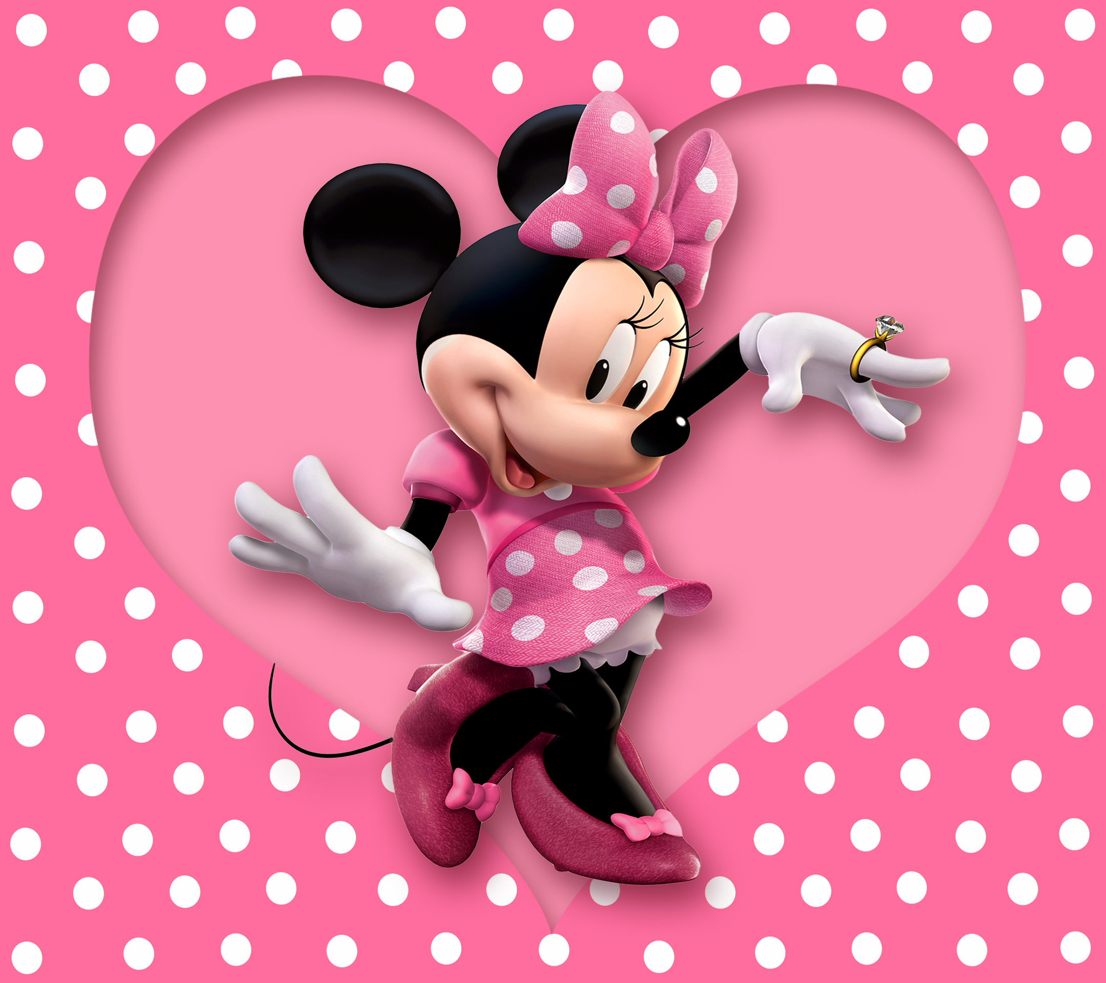 Wallpaper Cartoon Disney Pink Polka Dots Heart HD