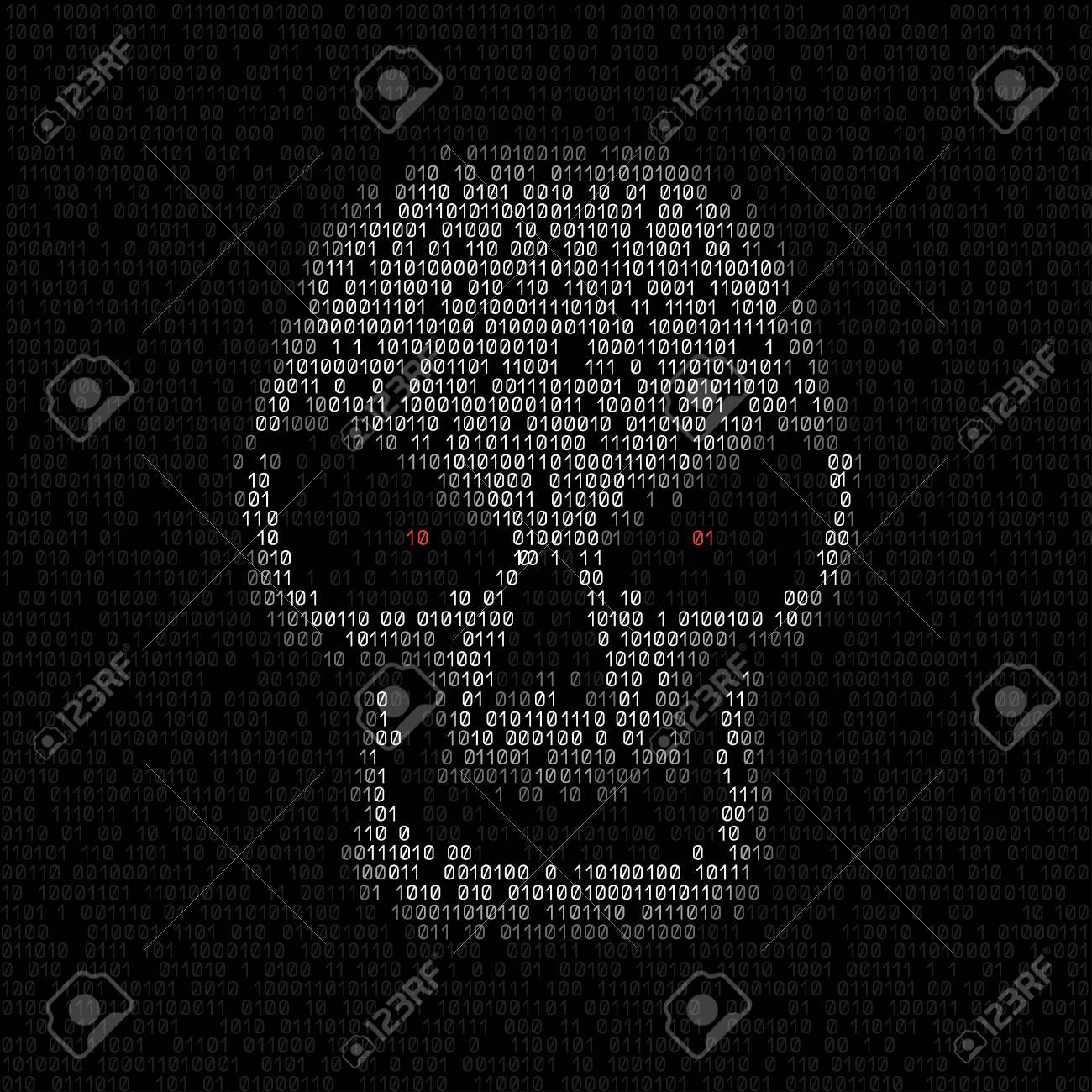 Programming Code Shows White Hacker Skull With Red Eyes On Black