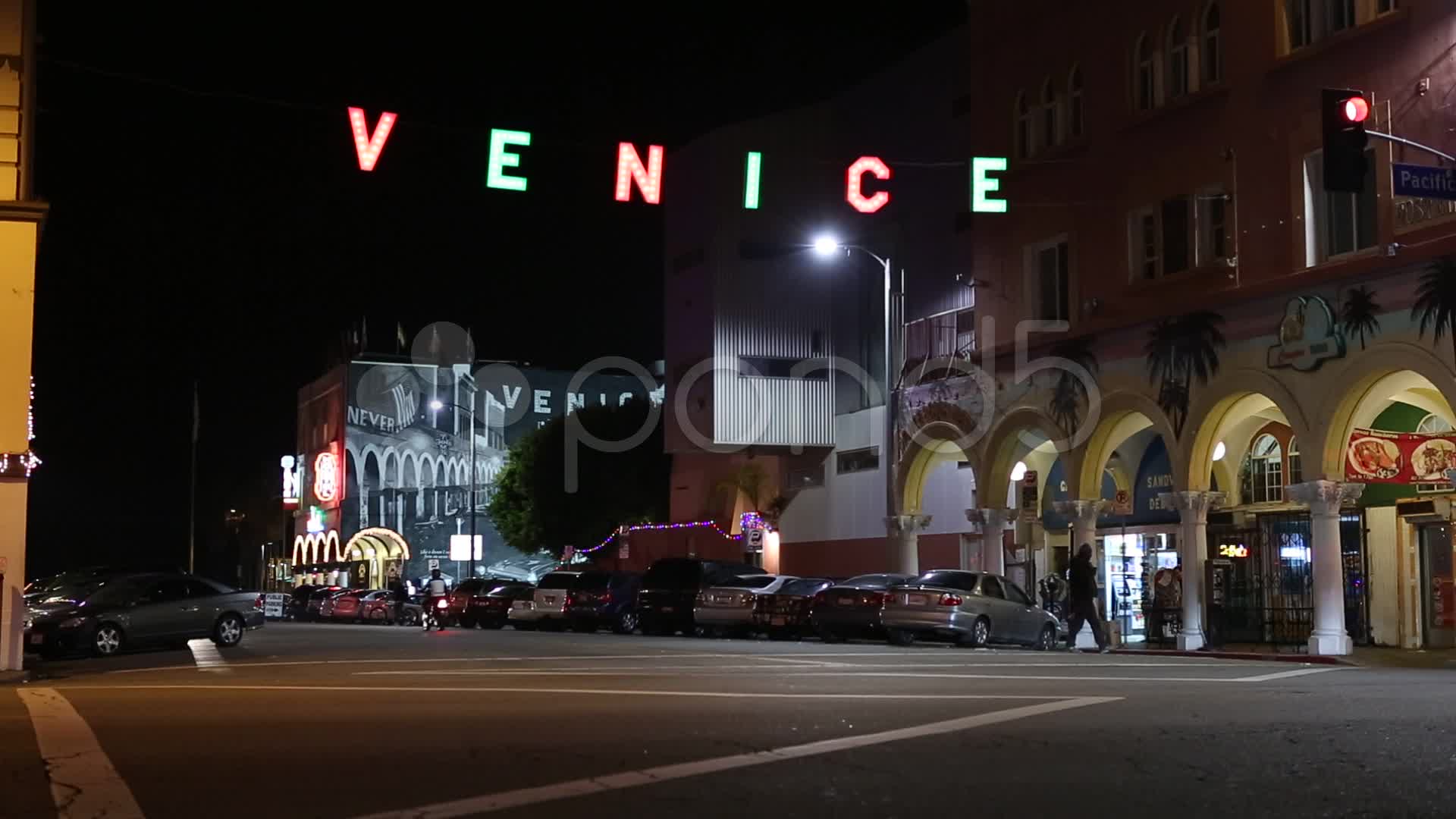 Close Up Of Venice Beach Sign At Night HD Clip