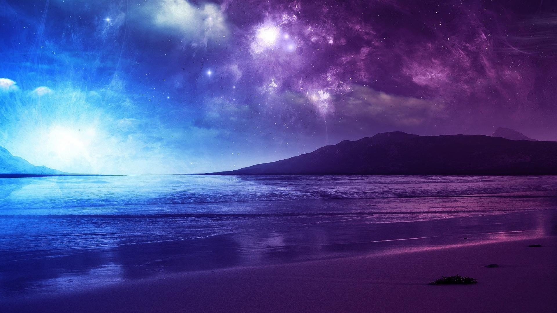 Blue Twilight Violet Skies Beach Wallpaper
