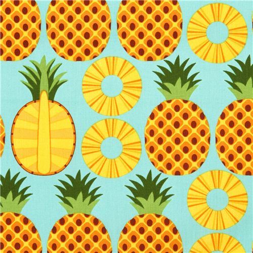 Pineapple Wallpaper Patterns Aqua Fruit Fabric