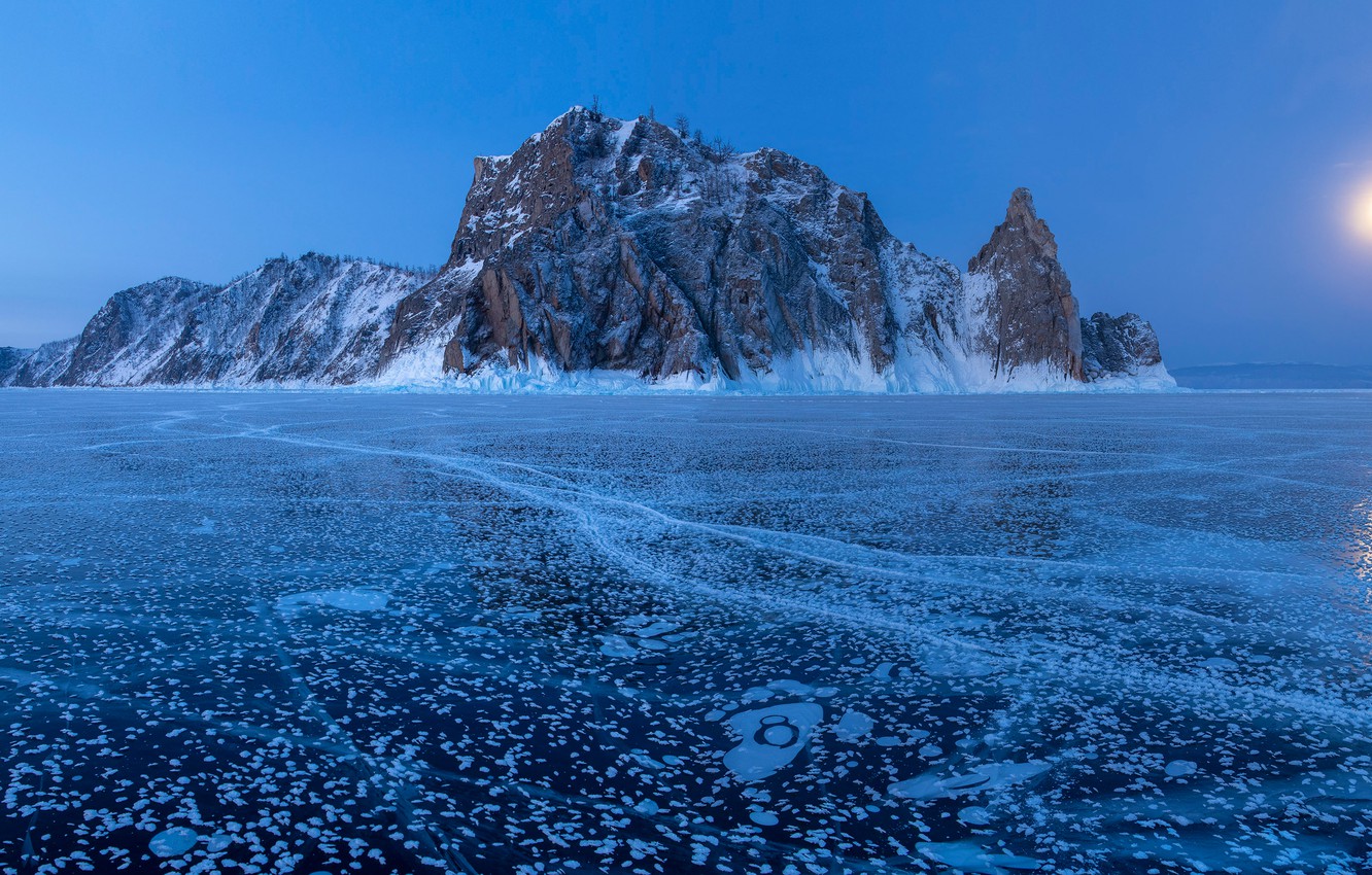 Wallpaper winter rock lake island ice Russia Lake Baikal