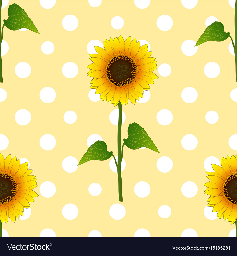 Sunflower On White Polka Dots Yellow Background Vector Image