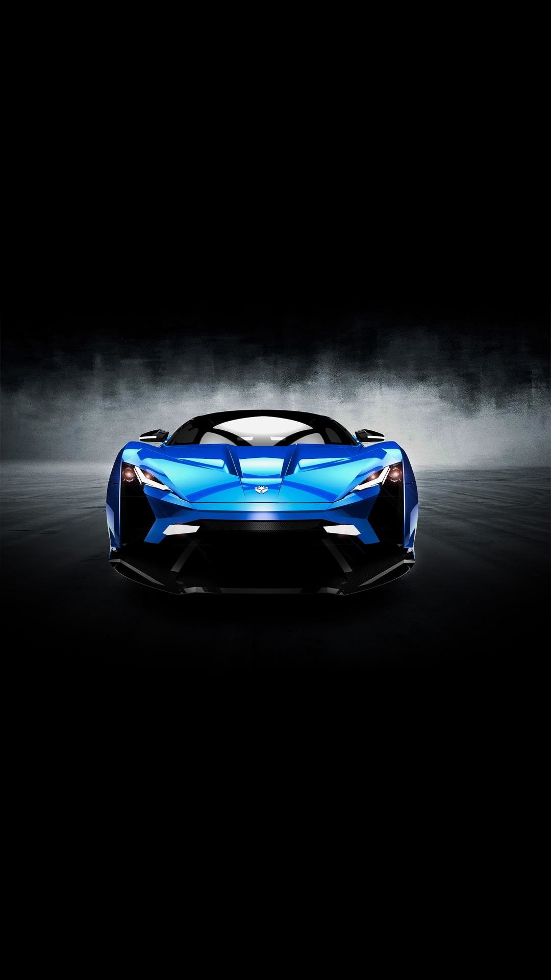 A blue sports car against a dark background, suitable for a phone wallpaper