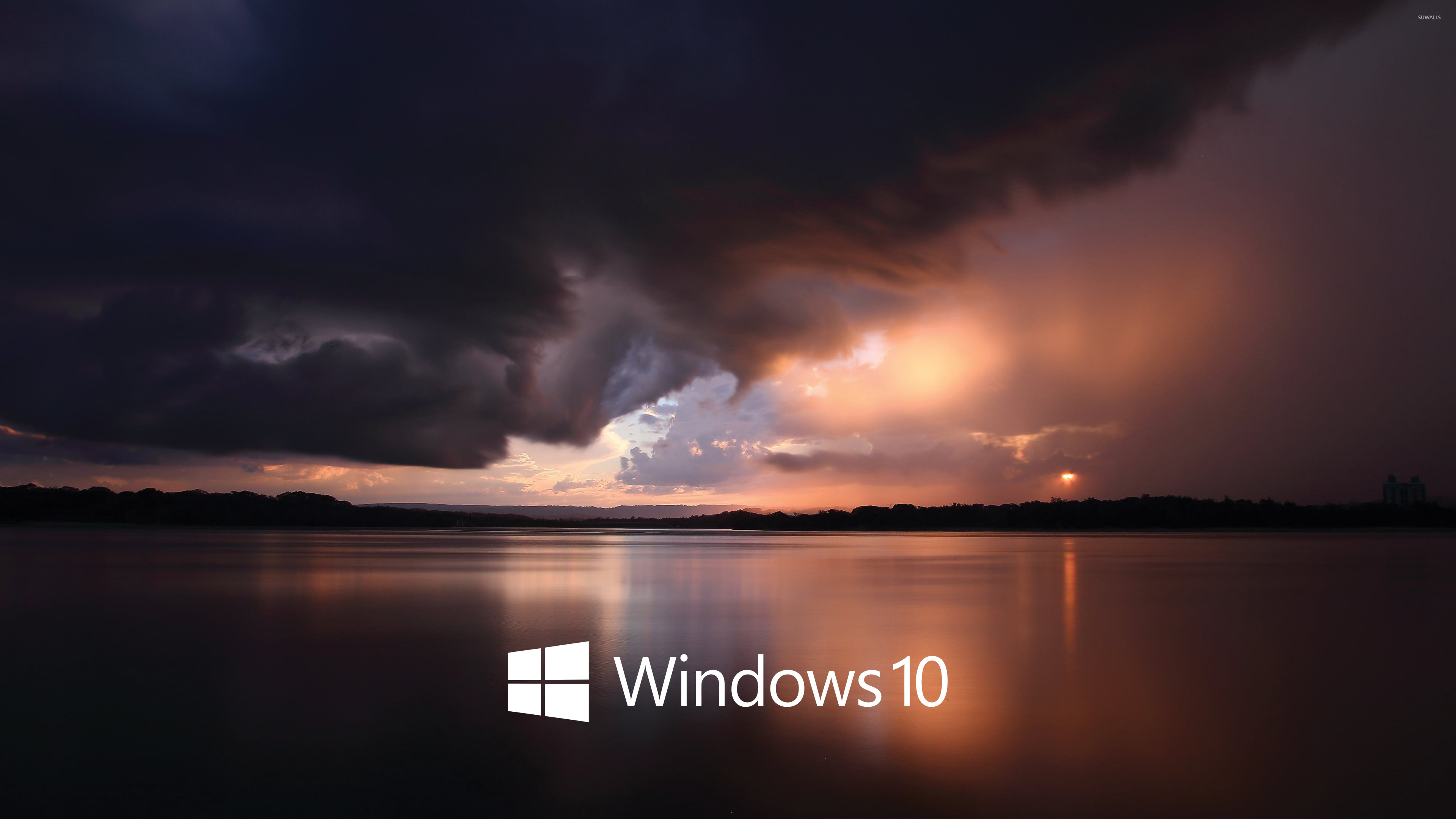 Windows 10 white text logo over the stormy sea wallpaper   Computer 1366x768