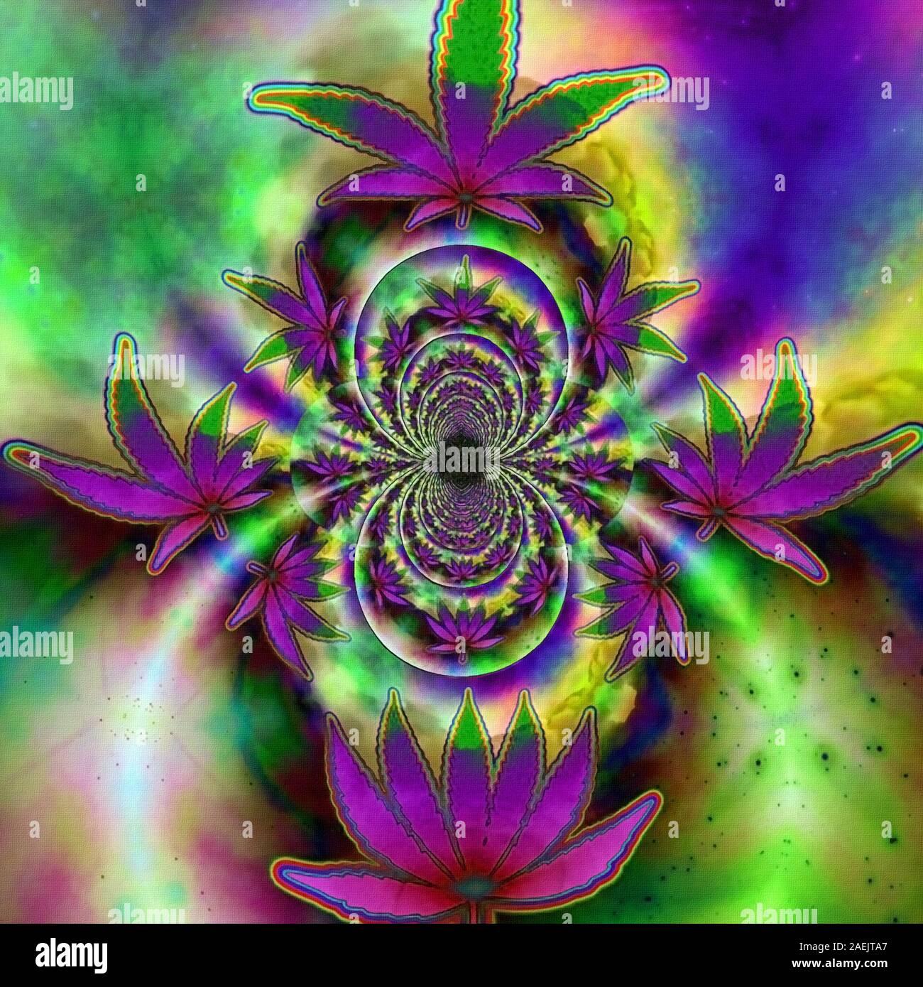 Marijuana Psychedelic Purple Leaf Stock Photo