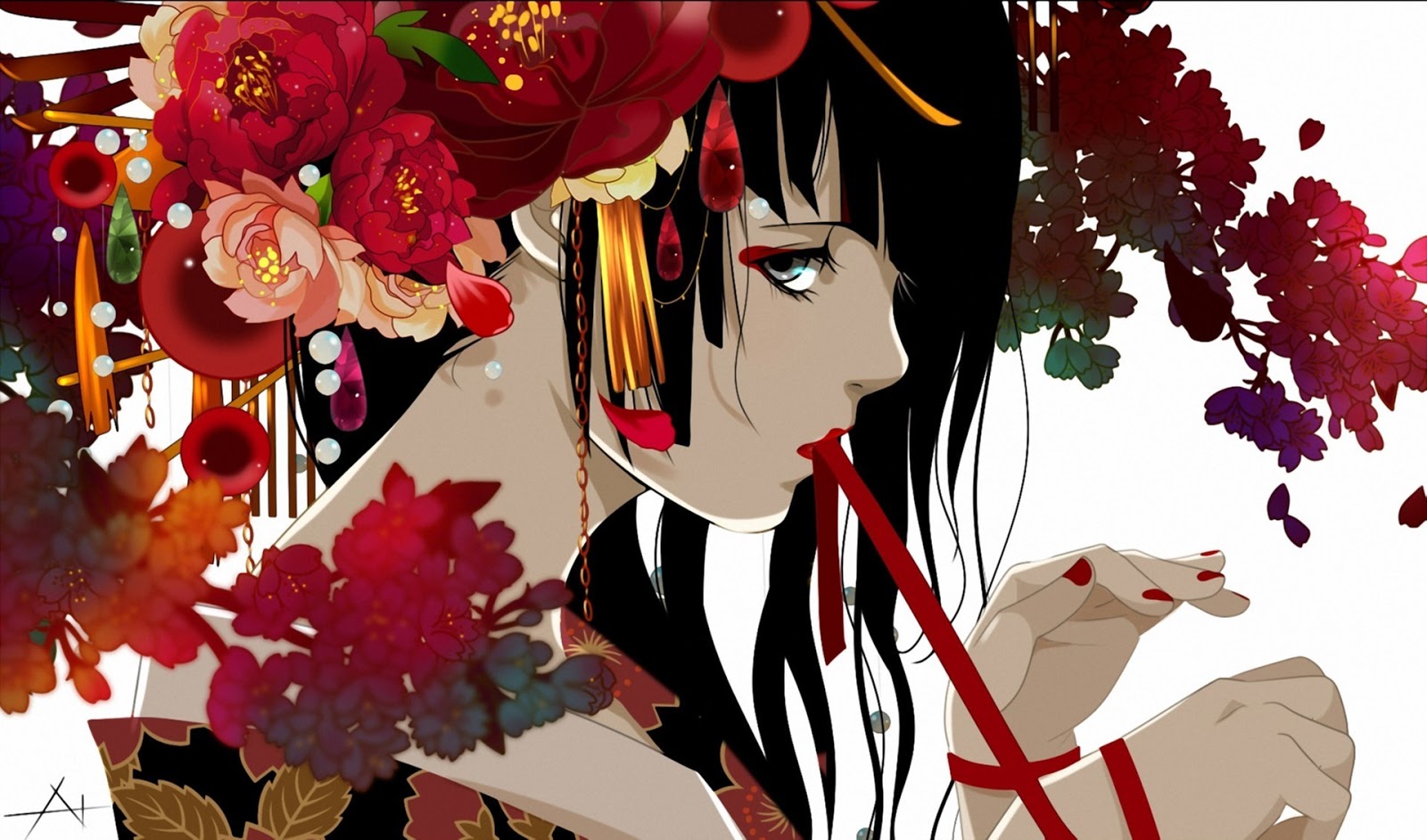 Make Up Kimono Japanese Dress Beautiful Female Girl Anime HD Wallpaper