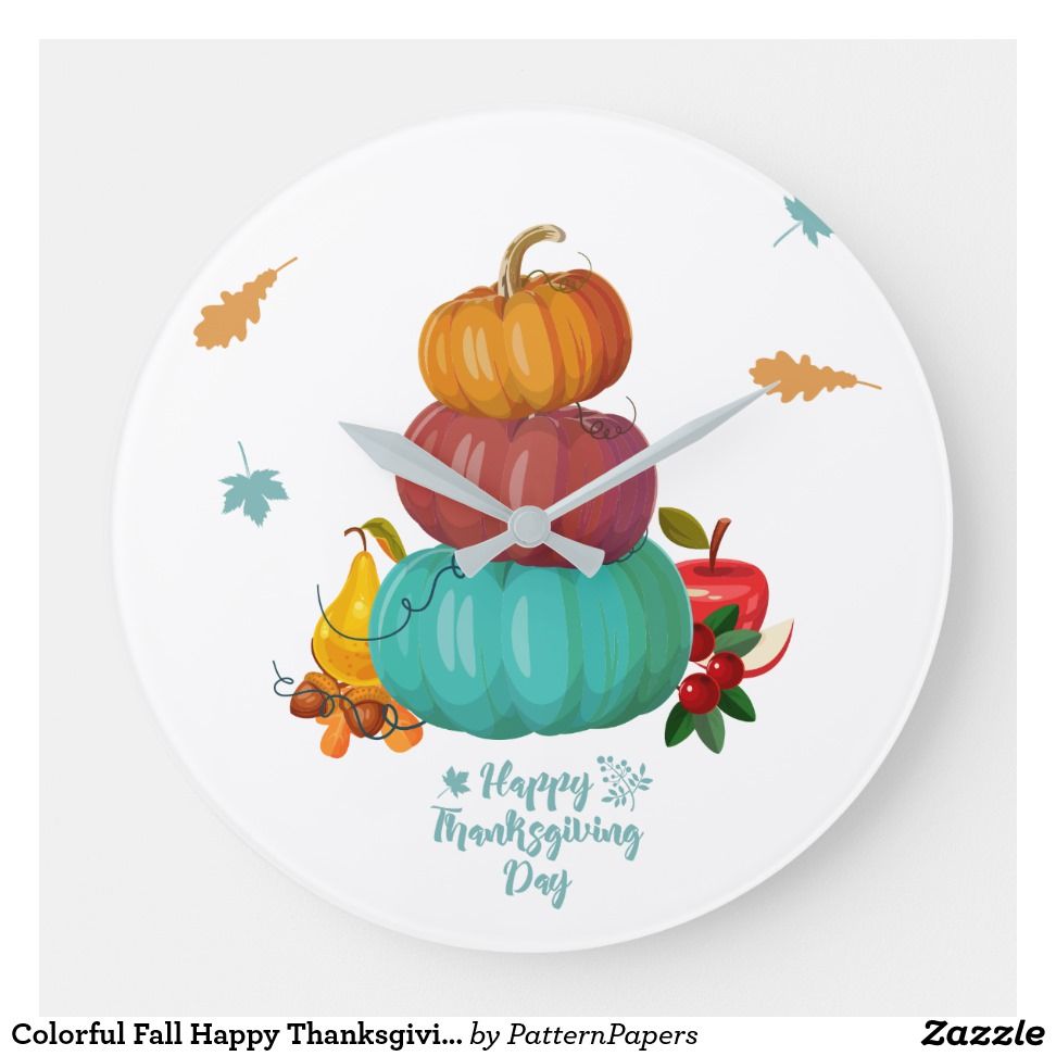 Colorful Fall Happy Thanksgiving Day Pumpkin Love Large Clock