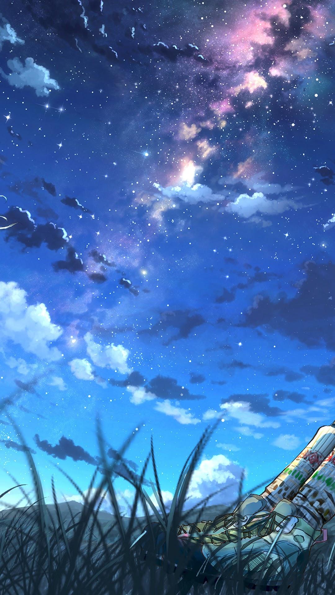 335963 Anime Girls Night Sky Scenery Clouds Stars HD   Rare