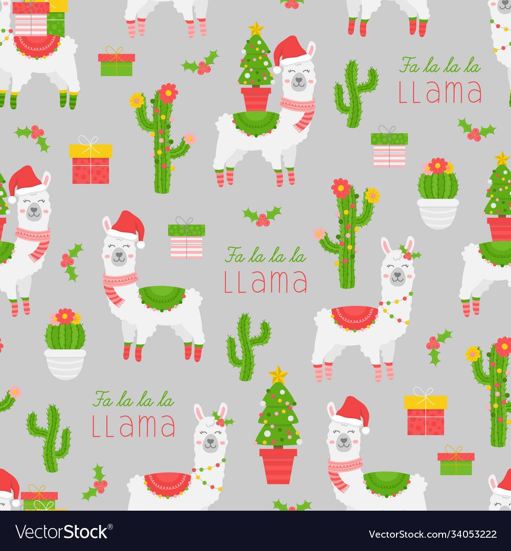 Cute Christmas Llama Seamless Pattern Royalty Vector