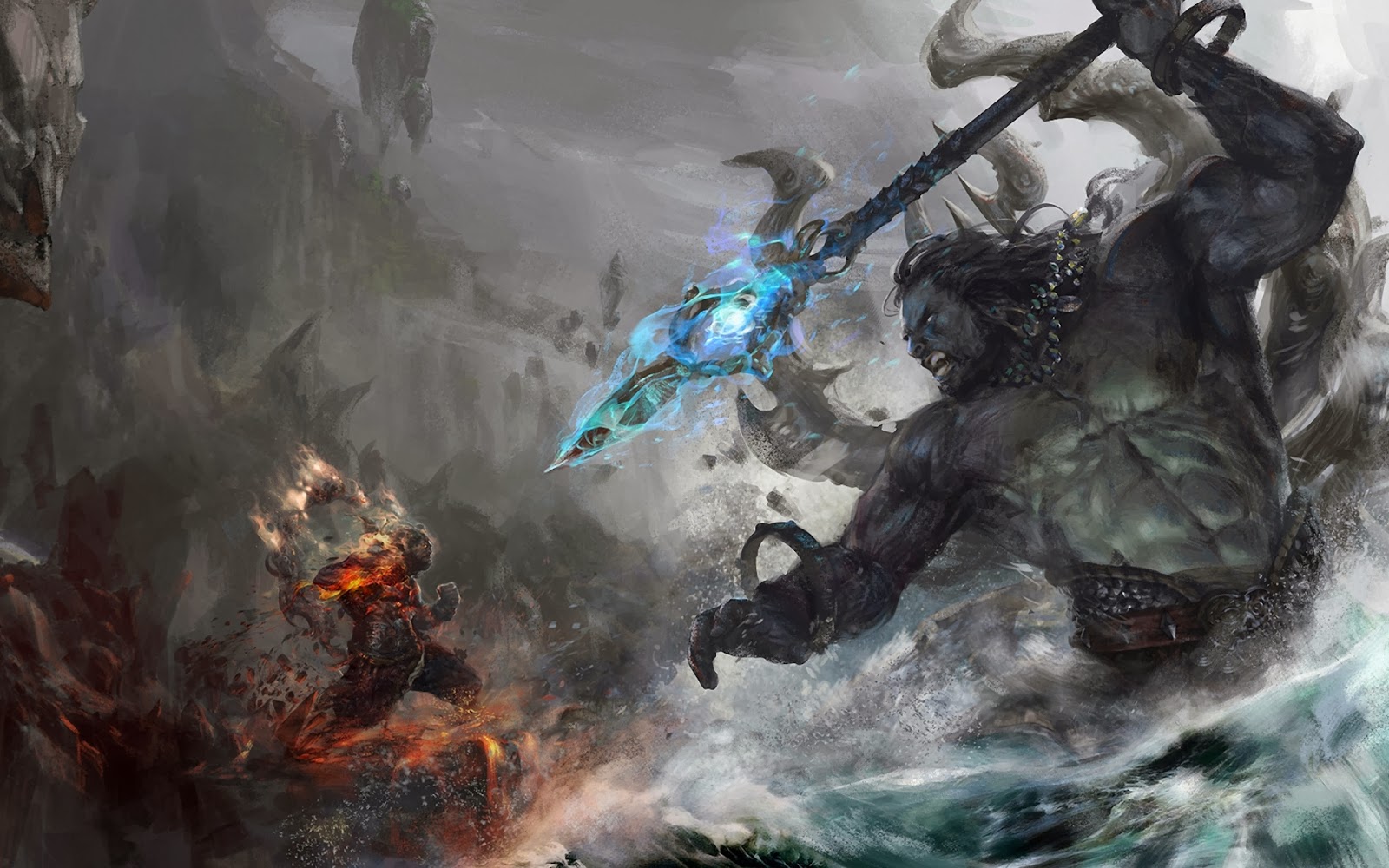 Monster Fighting Warrior Weapon Widescreen Fantasy HD Wallpaper A29