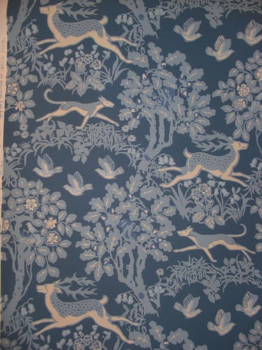 Lee Jofa Wallpaper Mille Fleur Blue White Handprinted Animal Pa