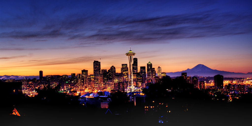 Seattle Skyline Sunrise HDr By Aaronplotkinphoto