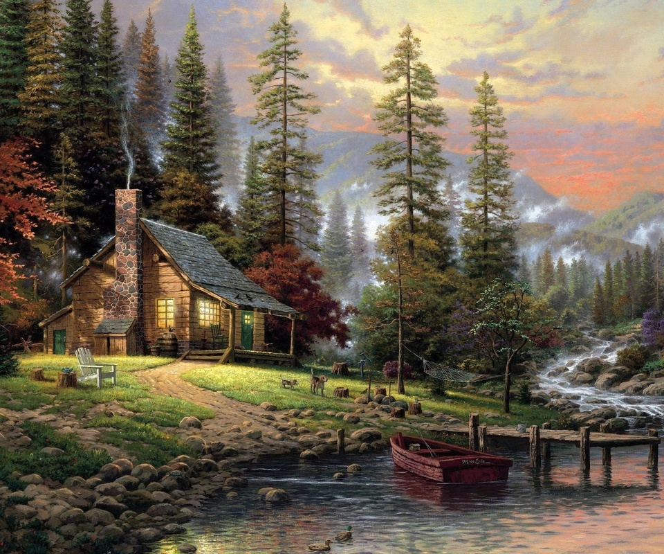 Wallpaper Painting Thomas Kinkade A Quiet Corner Of The House