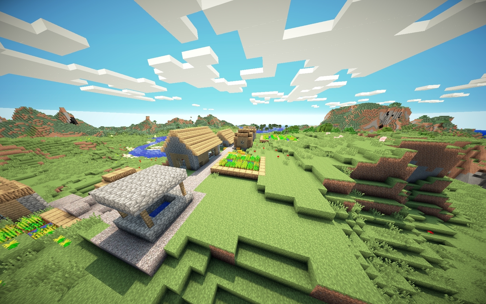 Video Games Clouds Landscapes World Minecraft Sunny Game Village
