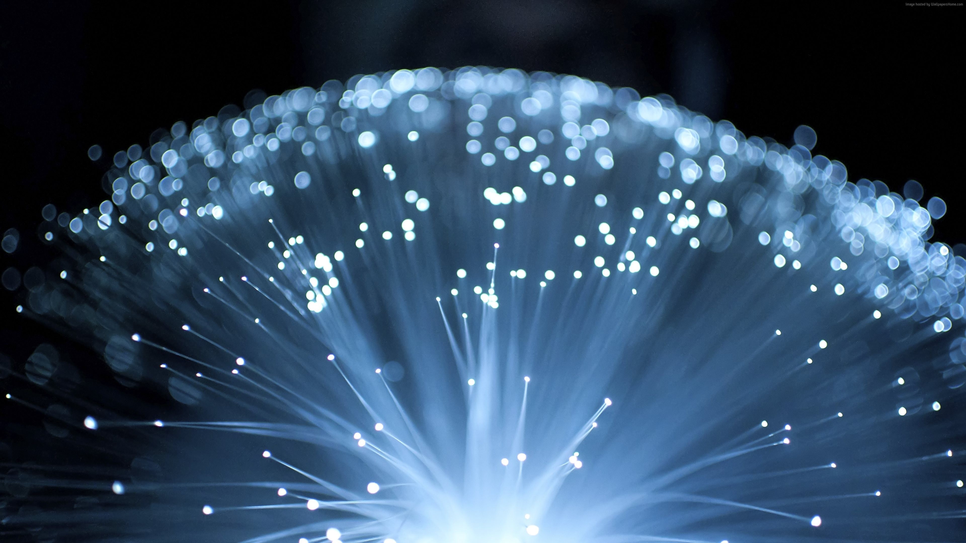 Close-up of glowing fiber optic strands, showcasing the brilliance and intricate detail of data transmission technology