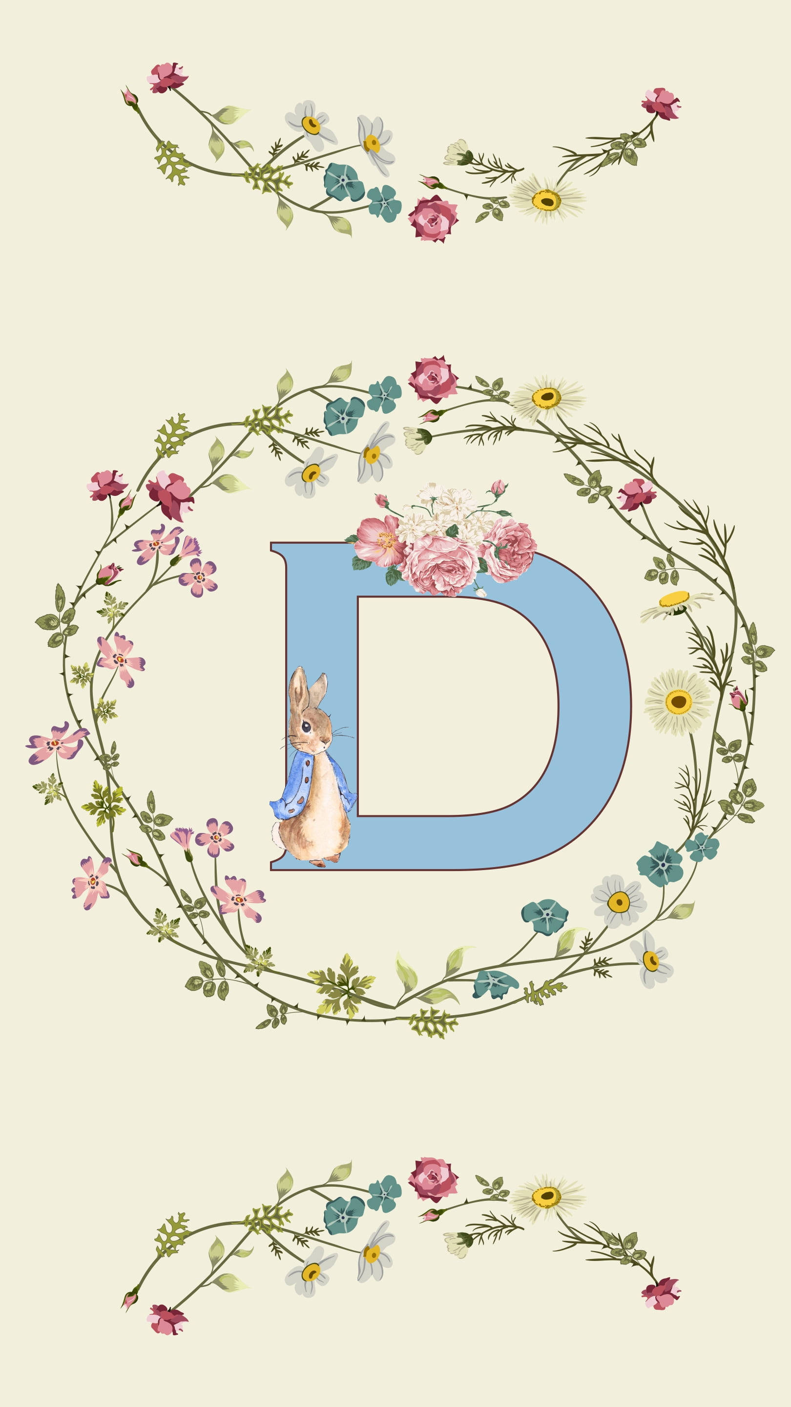 Letter D Ethnic Floral Pattern Wallpaper