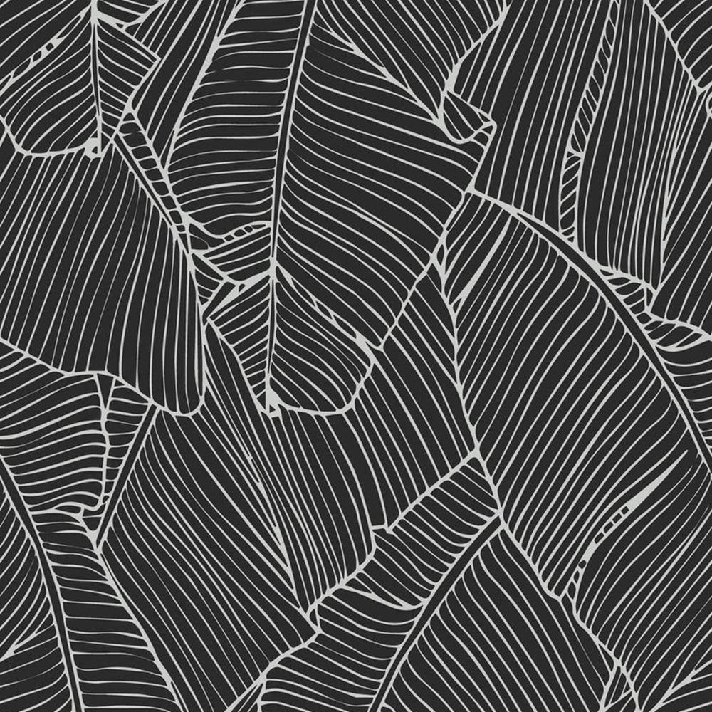 Walls Republic Leaf Outline Abstract Black and Silver Wallpaper