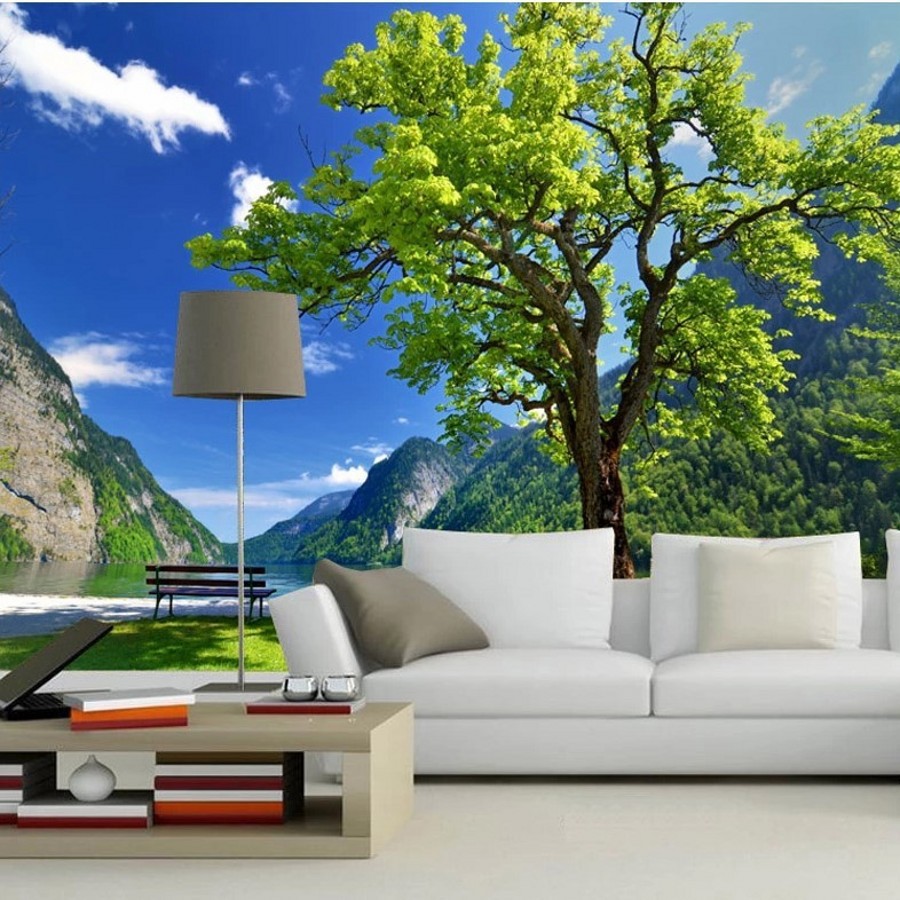 Custom 3d Mural Photo Wall Paper Scenic Landscape Tree Living Room