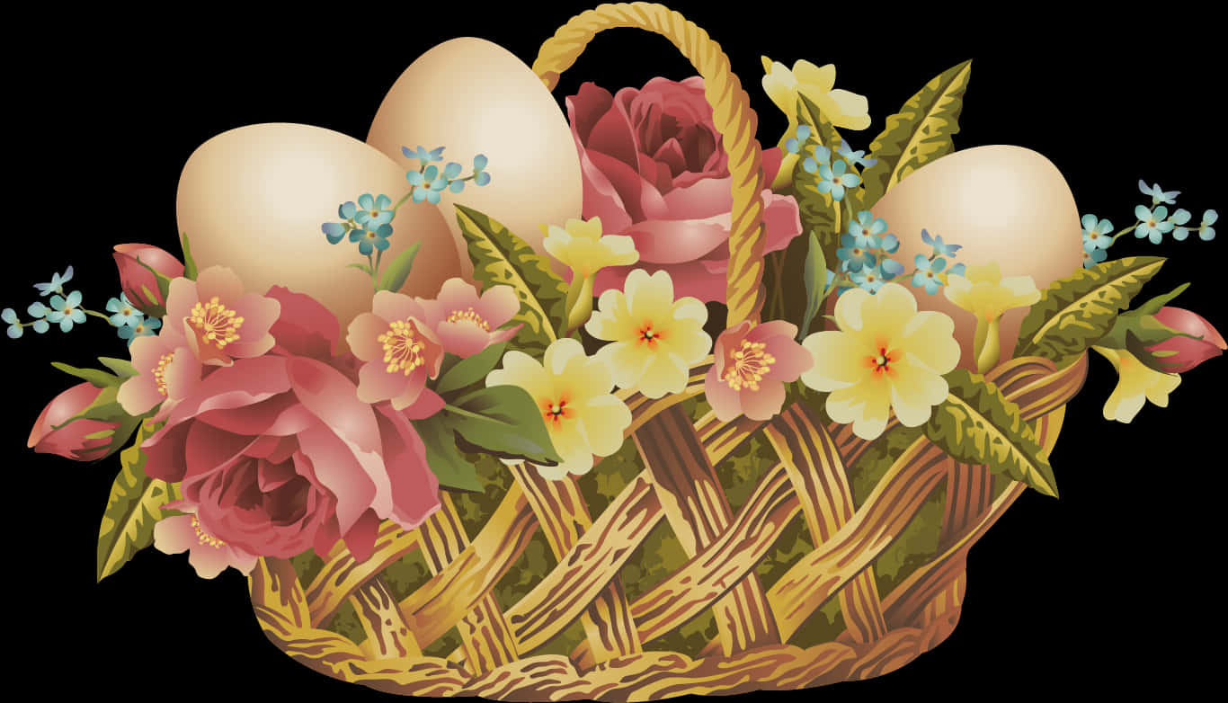 Easter Egg Basket Floral Design Wallpaper