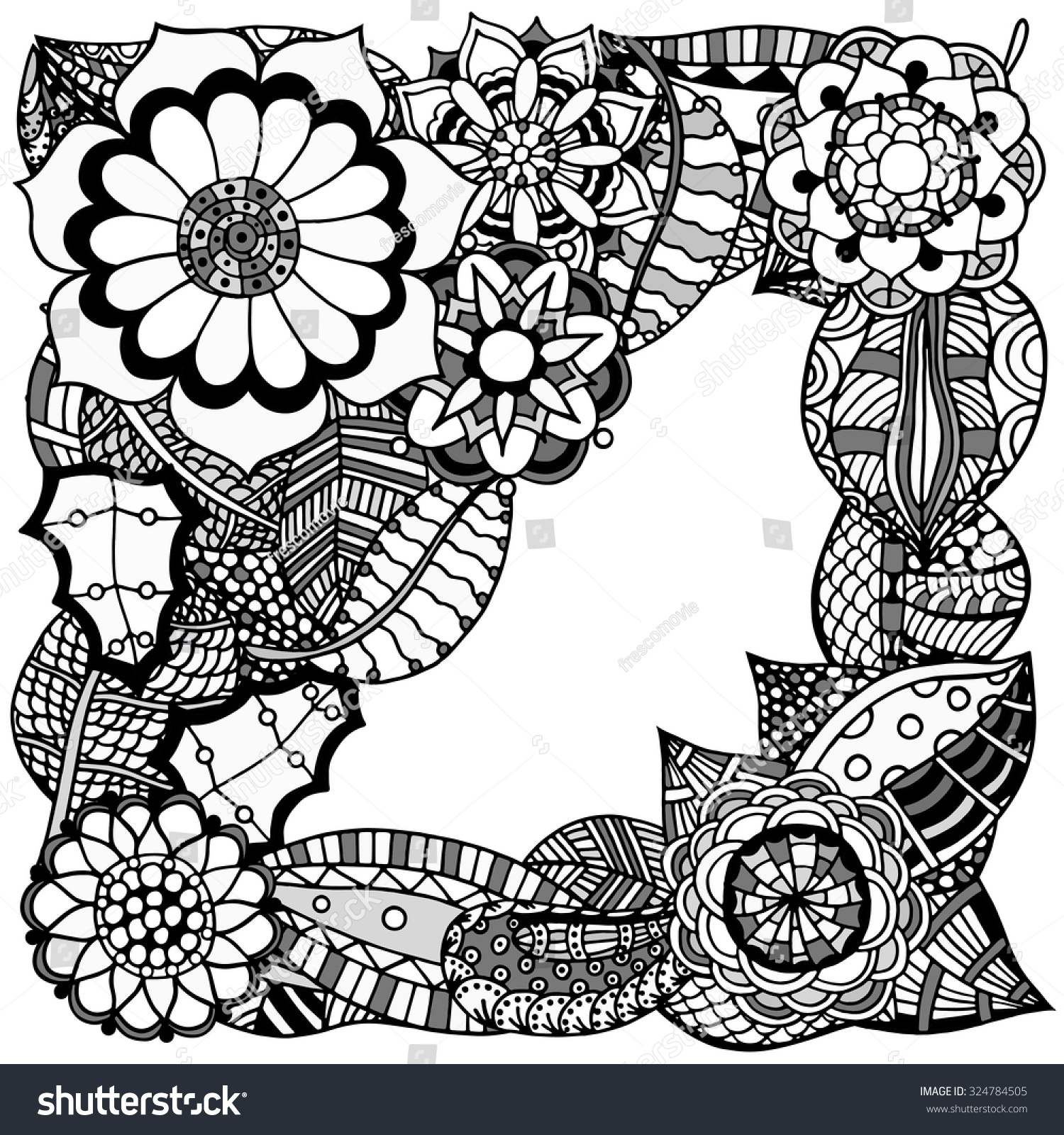 Ornate Floral Pattern Flowers Doodle Sharpie Stock Vector Royalty