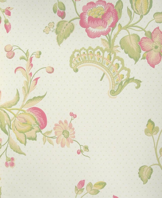 Fleurs Rococo Wallpaper Floral In Pink And Green On A Cream