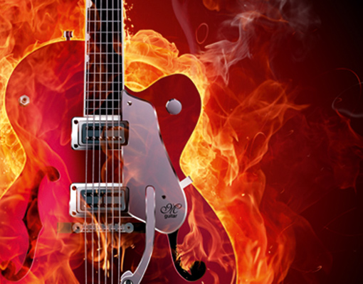 Flaming Guitar Wallpaper Wall Art Decor Flames