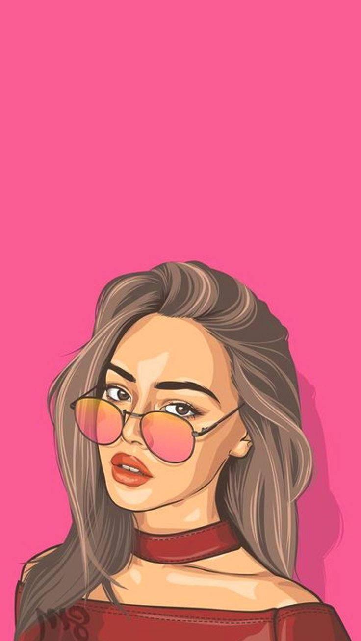 Cool Girl Cartoon In Pink Wallpaper