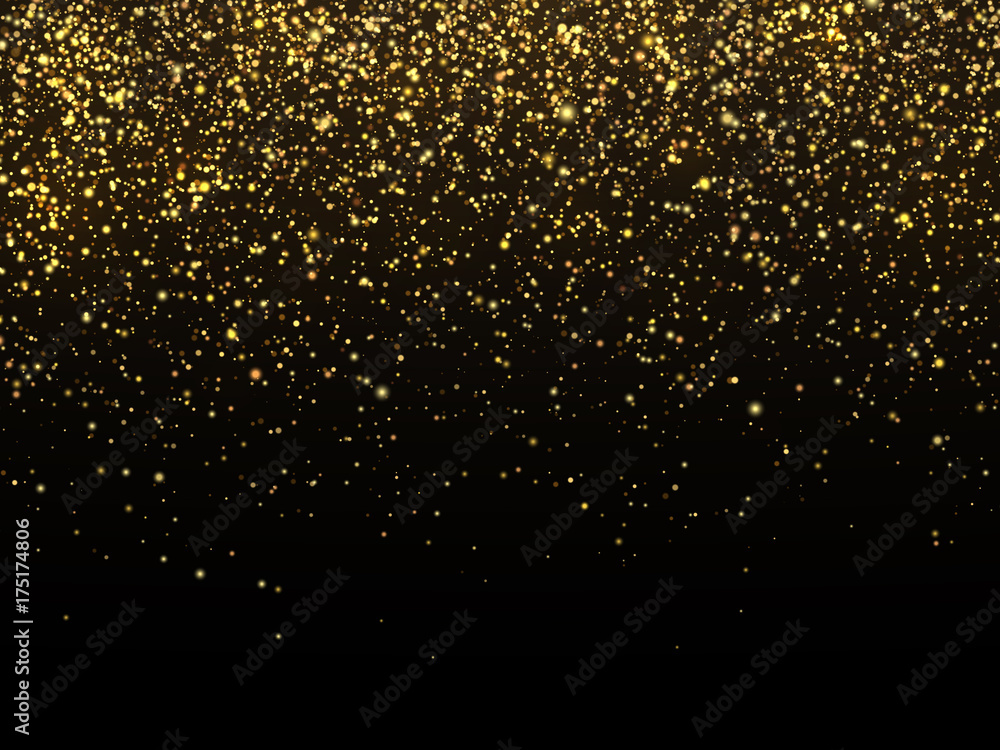Golden Rain Isolated On Black Background Vector Gold Grain