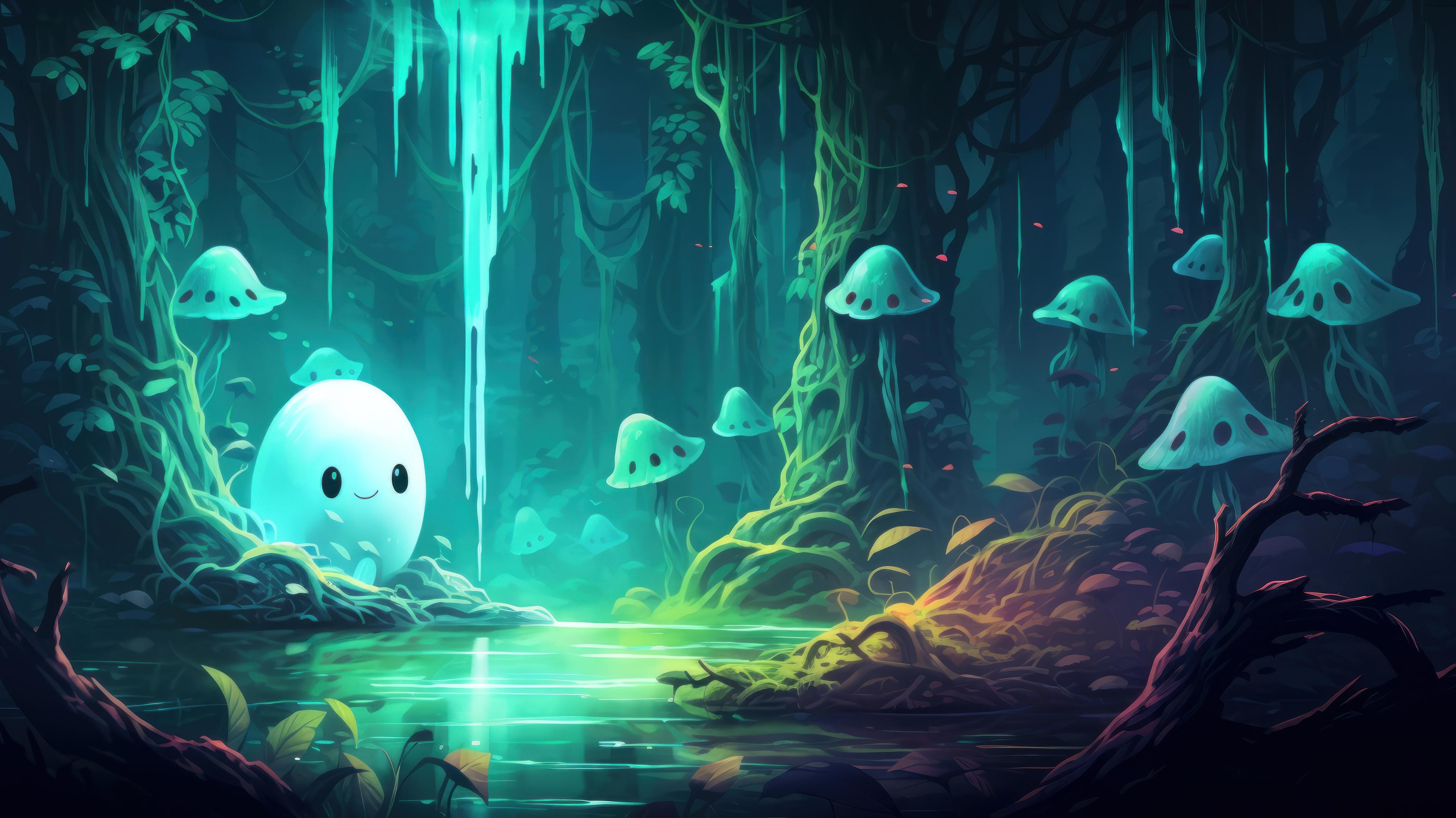 Cute Ghost Halloween Forest 4K Wallpaper iPhone HD Phone 3351m