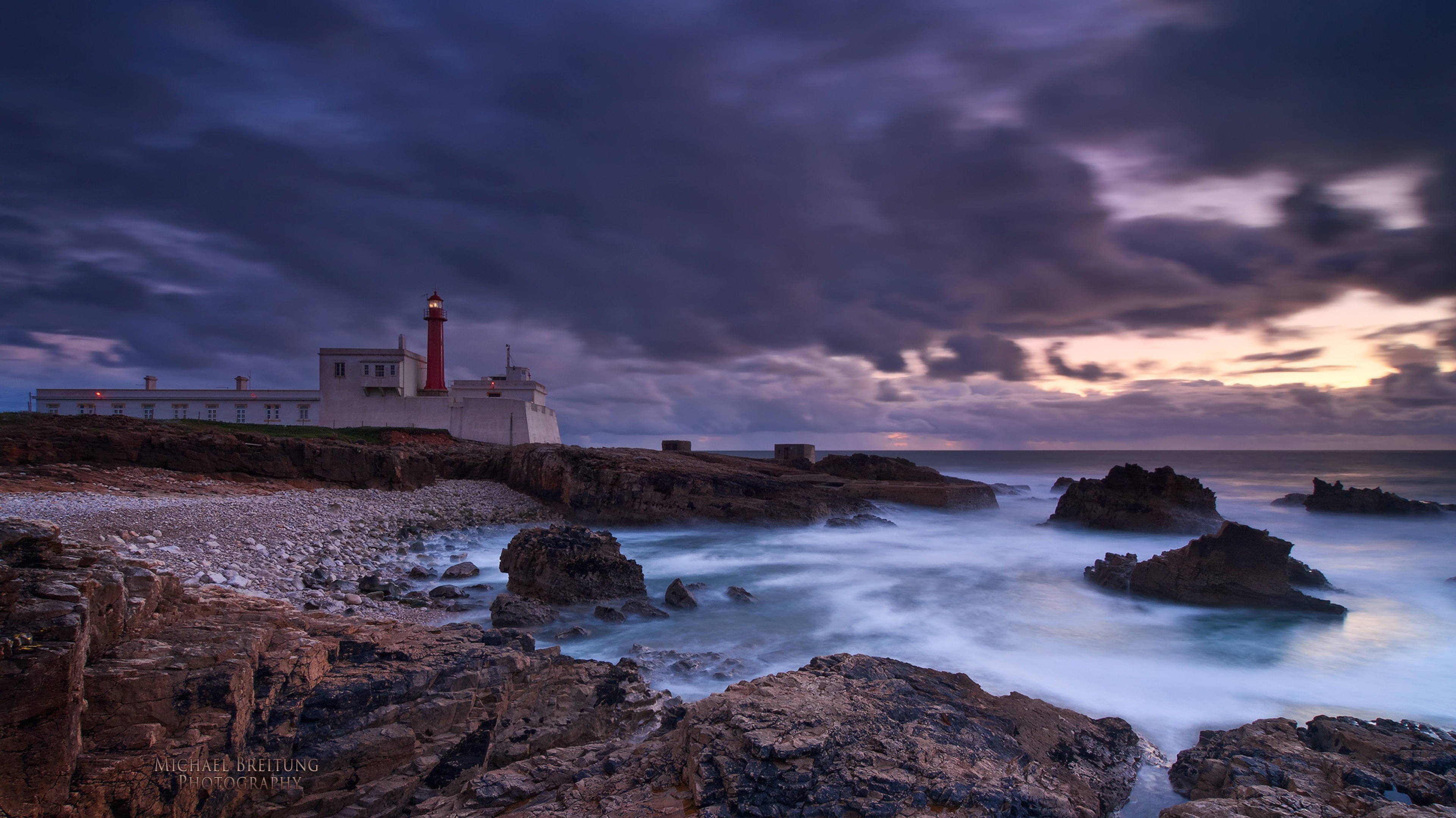 Evening Lighthouse Portugal Coast Wallpaper Background 4k Ultra HD