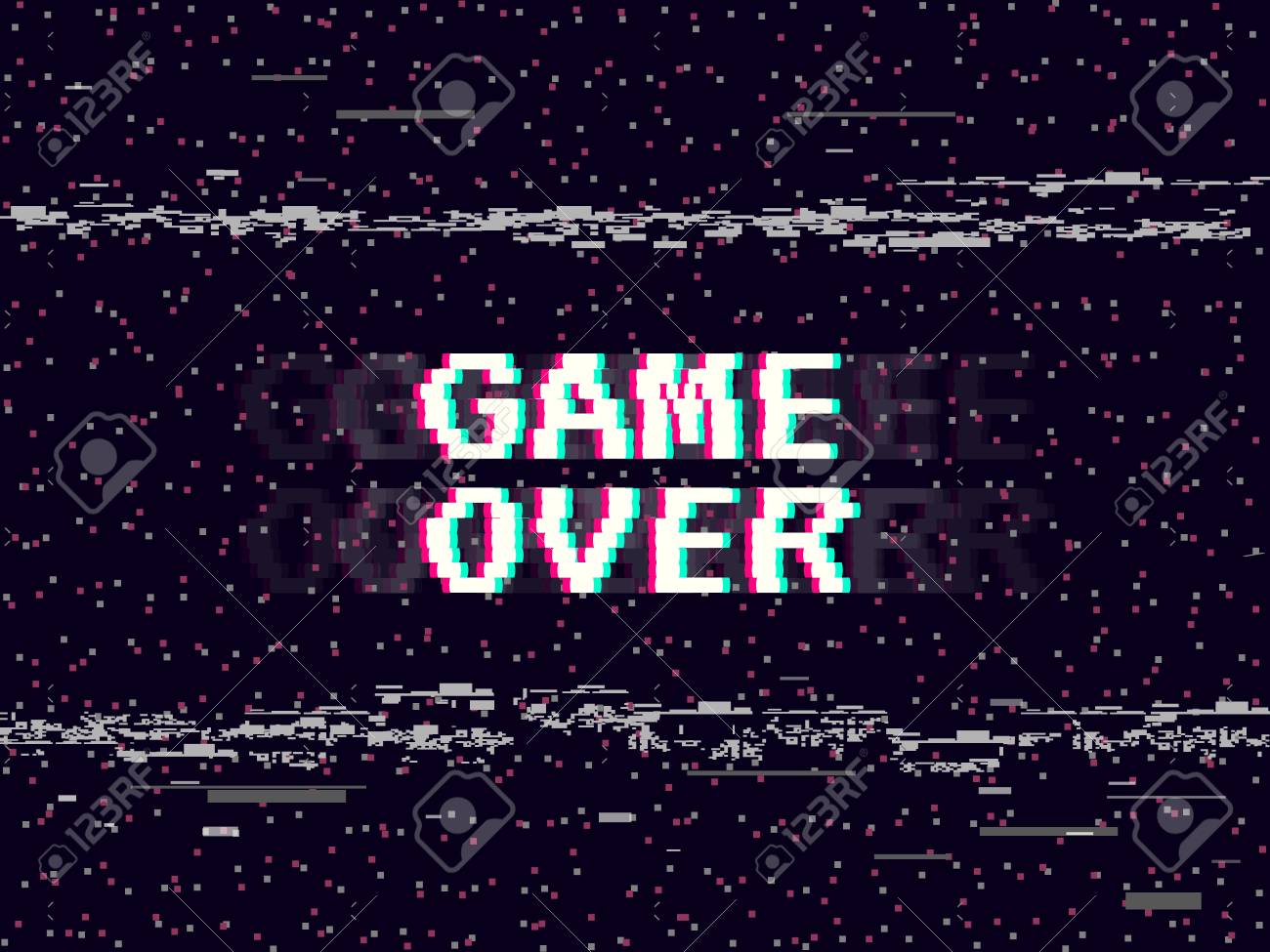 Game Over Glitch Background Retro Backdrop Glitched Lines