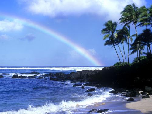 Rainbow Over The North Shore Coastline Oahu Hawaii Wallpaper