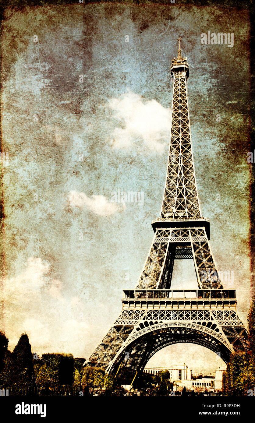 Grunge background with paper texture and landmark of Paris