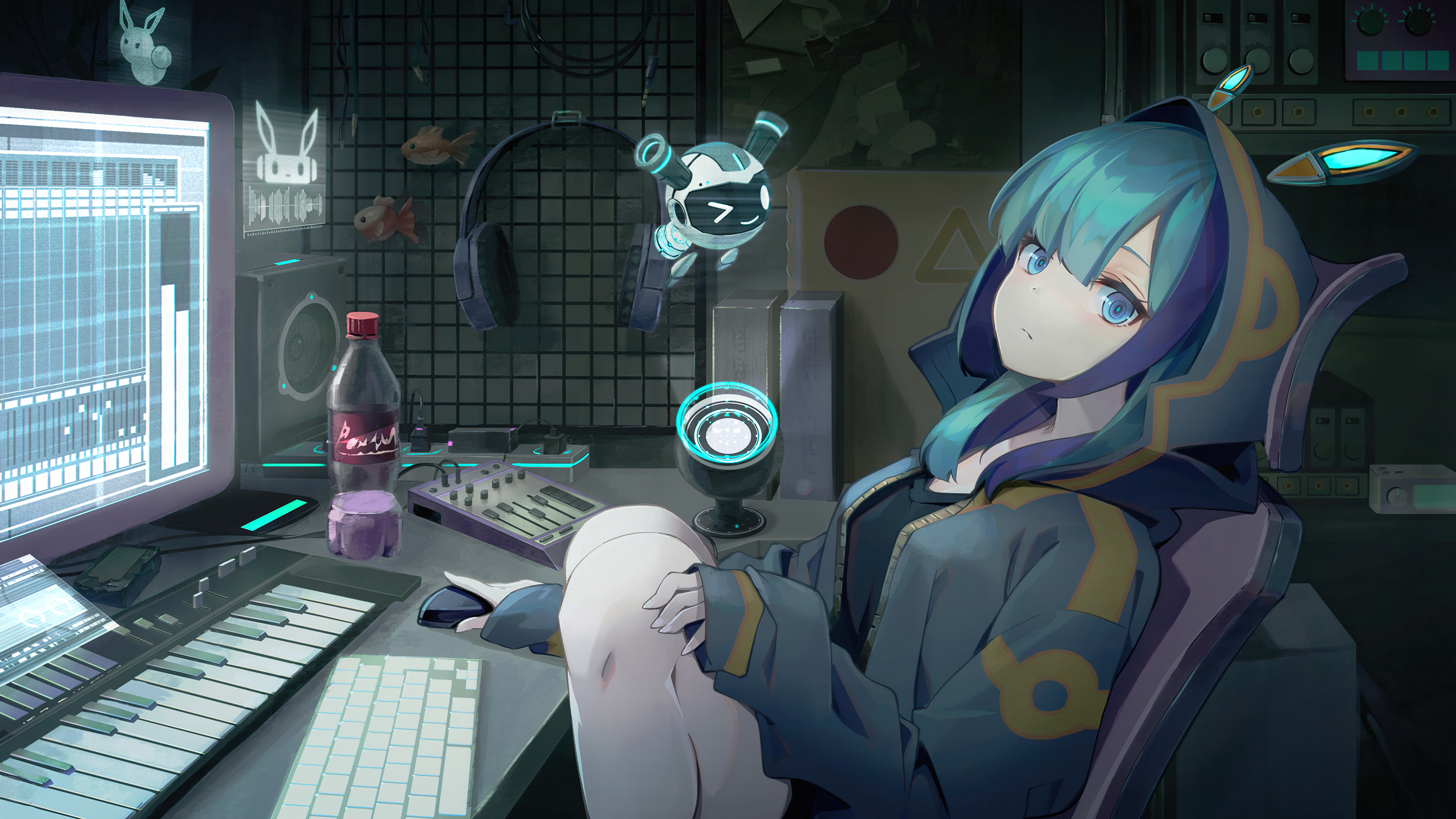 Anime Girl Music Studio 4k Wallpaper