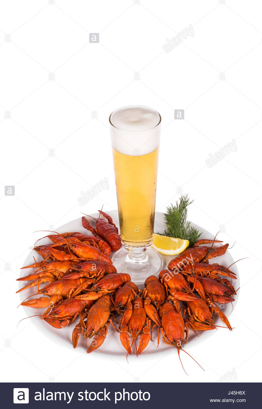 Red Steamed Crawfish On The White Wooden Background Rustic Style
