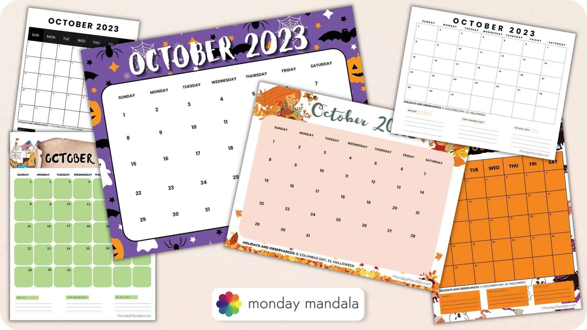October Calendar Pdf Printables