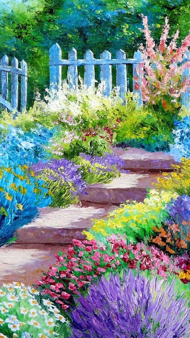 Flower Garden Painting Art Wallpaper