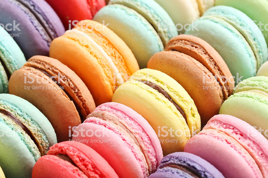 French Colorful Macarons Background Close Up Stock Photo