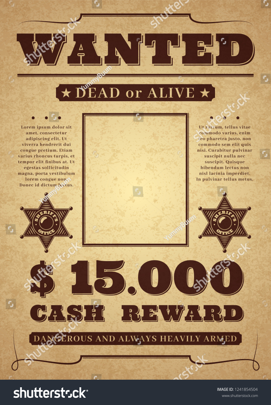 Wanted Poster Old Distressed Western Criminal Stock Vector