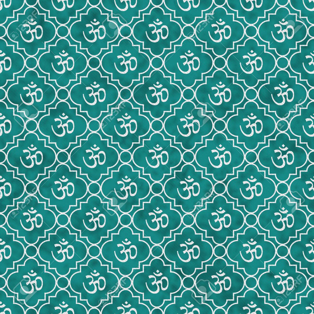Teal And White Aum Hindu Symbol Tile Pattern Repeat Background