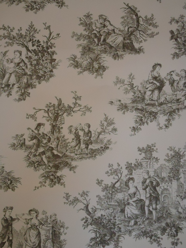 Provencale Black Toile De Jouy Wallpaper Shabby Chic Countryside